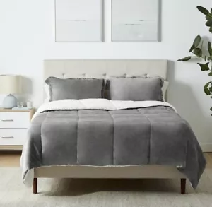 Ultra-Soft Micromink Sherpa Comforter Bed 3 Piece Set - Charcoal, Full/Queen - Picture 1 of 4
