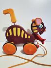 Djeco Wooden String Pull Along Cat Spring Neck And Tail Red Orange Kitten Toy T1
