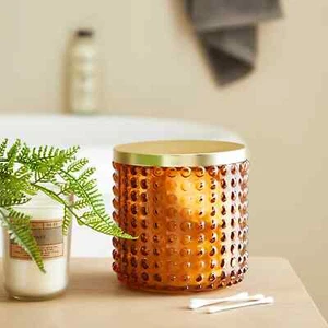 New Charming Bubble Glass Amber Storage Jar- gold Lid Store Bathroom Goods 13 cm - Picture 1 of 3
