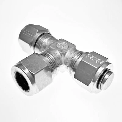 GYROLOK HOKE 1/2" OD TUBE 316 SST TEE FITTING 8TTT316 WITH 1 DEAD PLUG CAP 8P316 - Image 1 of 3