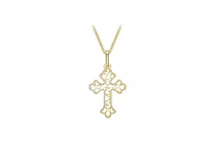 Filigraner Kreuz-Anhänger Halskette 9 kt Gelbgold 18 Zoll - Bild 1 von 5