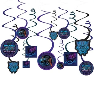 BLACK PANTHER 'Wakanda Forever' PAPER HANGING SWIRL DECORATIONS (12pc)~Party - Picture 1 of 1