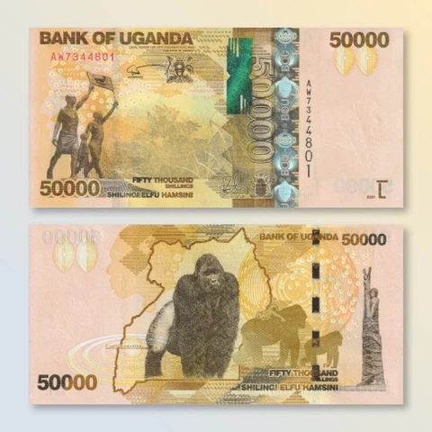 Uganda 50000 Shillings, B159f, P54, 2022, IBNS Banknote of the Year  |  UNC Cover