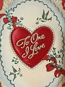 BIGLIETTO DI AUGURI VINTAGE VALENTINO, TO ONE I LOVE, CUORE DI RASO 3D, 1947 - Foto 1 di 3