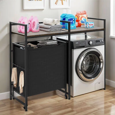 55" Washing Machine Rack with Cart Dirty Cloths & Storage Shelves Laundry Room - Image 1 of 4