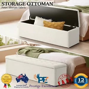 Storage Ottoman Blanket Box Footstool XL Chest Toy Sherpa Linen Bench Seat White - Picture 1 of 10