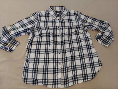 Womens Polo Ralph Lauren Plaid Dress Shirt 1X Black White Button Cotton Blouse - Image 1 of 4