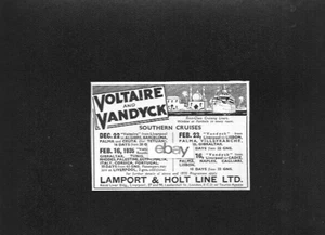 LAMPORT & HOLT LINE LIVERPOOL MEDITERRANEAN CRUISES VOLTAIRE & VANDYCK 1934 AD - Bild 1 von 1