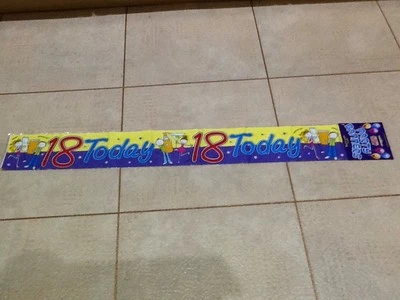 2.6m Happy 18th (Eighteenth) Birthday Yellow & Purple Girl Boy Banner - Image 1 of 3