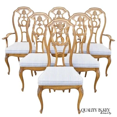 Sillas de comedor vintage italianas barrocas rococó talladas en madera calada - Juego de 6 Foto 1 de 4