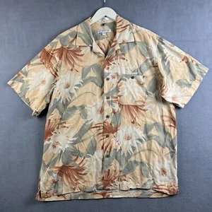 Geoffrey Beene Shirt Mens Large Floral Hawaiian Silk Button Up Beach Camp Collar - Picture 1 of 10