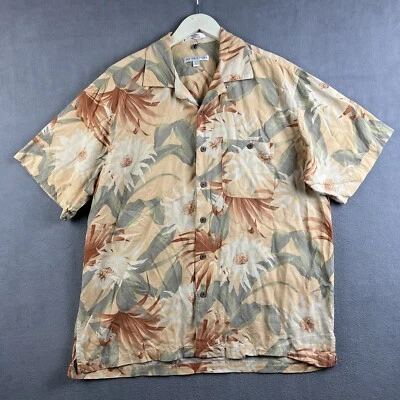 Camisa Geoffrey Beene Para Hombres Grande Floral Hawaiana Seda Abotonada Playa Campamento Cuello Foto 1 de 4