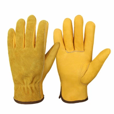 Guantes de trabajo de cuero de vaca agarre flexible guantes de conducción de jardinería resistentes S - XL Foto 1 de 4