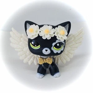 Mini Pet Shop Black Short Hair, Cat, Custom, With Flowers, W/wings - Picture 1 of 4