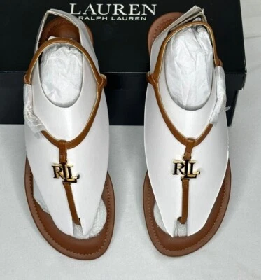 NUEVO CON CAJA Polo Ralph Lauren Elmstead Sandalias de Cuero Tostado Sin Cordones Polo Becerro Pulida Foto 1 de 4