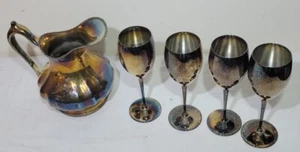 Vintage EL De Uberti Italy Silverplated Pewter Goblets/Poole Silver Co. Pitcher - Picture 1 of 11