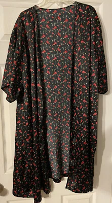 女式黑色红色玫瑰缎和服/掸子/封面-均码,仙女哥特 — 第 1/4 张图片