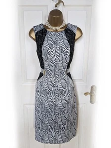 CALVIN KLEIN Black & Grey Wave Pattern Smart Bodycon Dress, Size 10 - BNWT - Picture 1 of 9