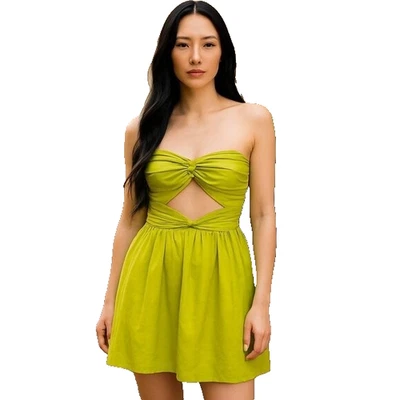 NUEVO Mini Vestido Jay Godfrey Talla 6 Verde Lima 100% Seda Sin Tirantes Recortes Forrado Foto 1 de 4