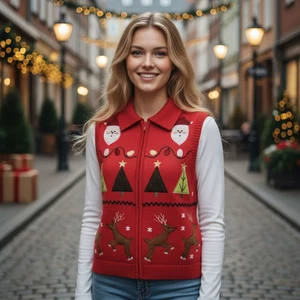 Vintage Bechamel Petites Gr. PS Weihnachten Reißverschluss Pullover Weste rot Applikationen neu mit Etikett - Bild 1 von 22