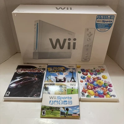 Nintendo Wii Sports Console Bundle Complete In Box w/ 3 Extra Games & Controller - Image 1 of 4