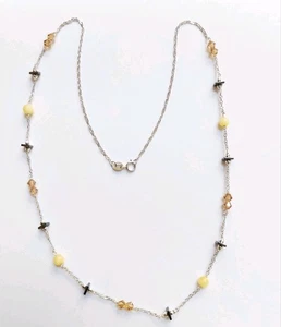 Collana in argento 925 con giada gialla, ematite nera e argentata e cristallo - Picture 1 of 8
