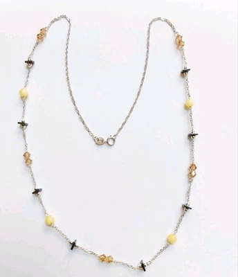 Collana in argento 925 con giada gialla, ematite nera e argentata e cristallo - Immagine 1 di 4