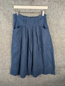 Marks & Spencer Autograph Linen Skirt Blue Midi High Waist Pockets Casual, UK 12 - Picture 1 of 8