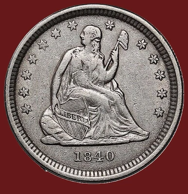 🇺🇸 1840-O Nueva Orleans Cuarto Libertad Sentada Como Nuevo, Elección AU Mejor Fecha **EE. UU. Foto 1 de 2