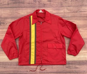 Vintage 80s Swingster Men's Red With Green & Yellow Stripe Zip Nylon Jacket Sz L - Picture 1 of 12