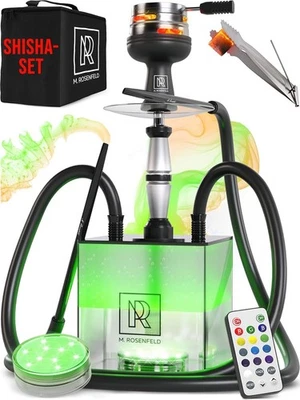 Shisha Set Komplett 2 Schläuche Acryl LED HMD klein  To Go Wasserpfeife gebrauch - Bild 1 von 4