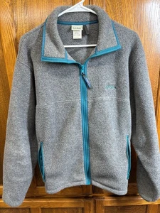 L.L. Bean Mens Medium Gray Fleece Jacket Full Zip Blue Trim Made In USA Outerwea - Picture 1 of 8