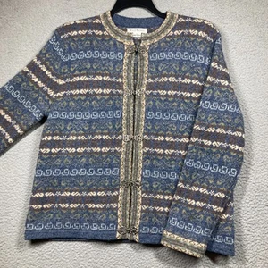 Susan Bristol Pullover Damen L blau Nordic Fair Isle Strickjacke Wolle Metallverschluss - Bild 1 von 12