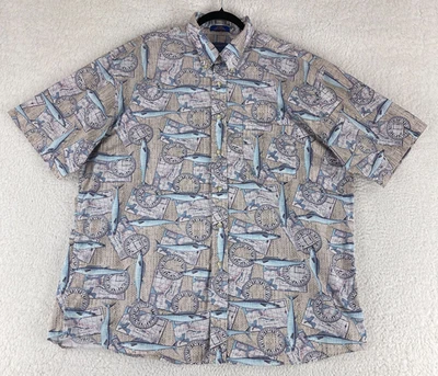 Pendleton Button-Down Shirt Mens XXL Beige Nautical Short Sleeve Casual Fish - Image 1 of 4