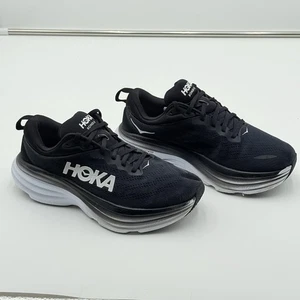 HOKA ONE ONE Bondi 8 Running Shoes Men’s Size 9 D WIDE Black White No Insoles - Picture 1 of 7