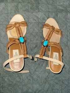 VALENTINO GARAVANI BEIGE HELLBRAUN GEFLOCHTENE LEDERRIEMEN SANDALEN STEIN SKARABÄUS 4" - Bild 1 von 9