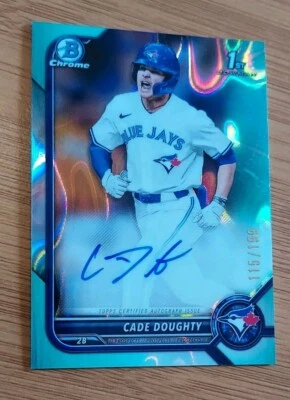 2022 Bowman Chrome 1st CADE DOUGHTY, AQUA REFRACTOR AUTO, #'d/199, BLUE JAYS 📈 - Image 1 of 2