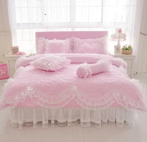 Thick Quilted lace Bedding set Duvet Cover Bed skirt Pillowcase Home textiles - Picture 1 of 16