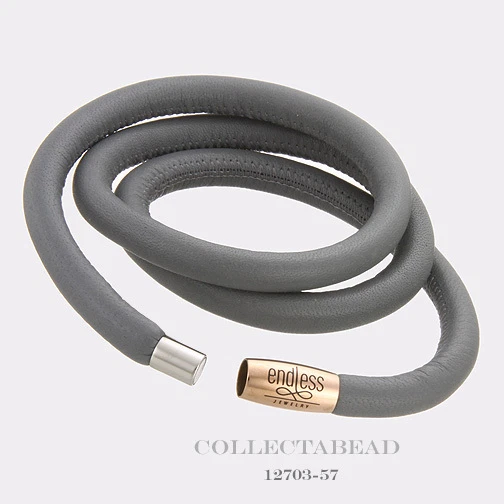 Authentic Endless Rose Gold Plated Grey Triple Leather Bracelet 7.5" 12703-57 - Image 1 of 1