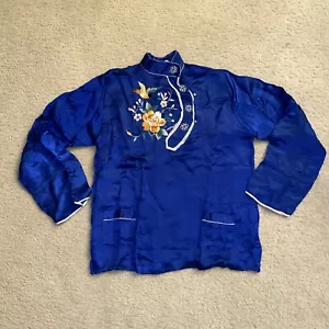 Antique 40s 50s Embroidered Silk Sakura Women’s Shirt - Picture 1 of 5