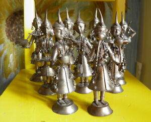 Antique Hindu metallic Musician Figurines lot of 9 