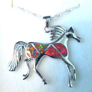 GORGEOUS RAINBOW FIRE OPAL/WHITE TOPAZ HORSE . PENDANT - Picture 1 of 4