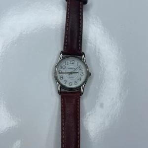 E Watch It Silver Burgundy Leather Ladies EZR3058 Japan Stainless Untested - Picture 1 of 7