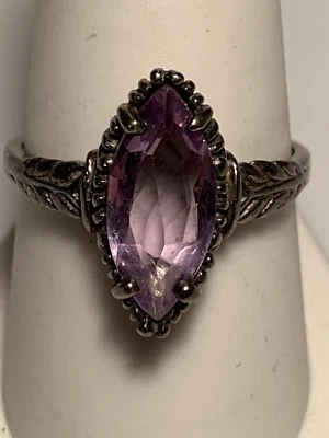 Anillo Kabana corte marquesa plata de ley 925 amatista talla 9 * Foto 1 de 3