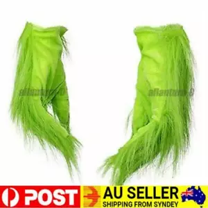 Pair Adult Christmas Green Grinch Plush Gloves Cosplay Costume Hand Xmas Decor - Picture 1 of 11
