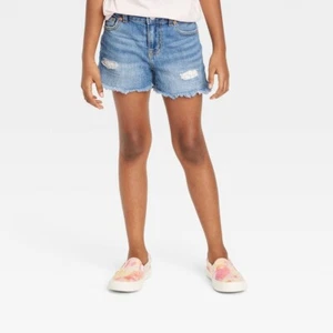 Girls' Cut-Off Jean Shorts - Cat & Jack™ Medium Wash L Plus - Picture 1 of 1
