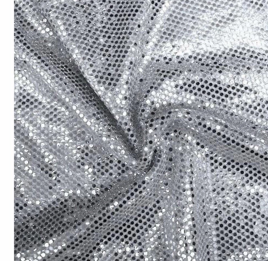 Silver Sequins Dot Fabric 44” Width Sold By The Yard - Image 1 of 1