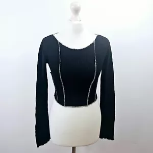 Urban Outfitters - Crop Top Bella con cuciture termiche a maniche lunghe - Nero - Small - Foto 1 di 5
