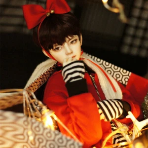 1/3 BJD Puppe Junge männlich Harz Körper komplettes Set Augen Make-up Perücken Kleidung roter Mantel Spielzeug - Bild 1 von 9