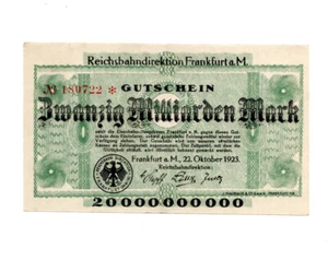 REICHSBAHN FRANKFURT 20 Milliarden 1923  II /  XF MG7c / P.S1222 - Bild 1 von 2